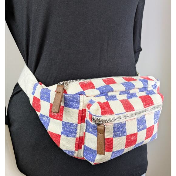 Mad Love Belt Bag Red Blue Checkered Crossbody Fanny Pack Festival  Streetwear - Picture 4 of 11
